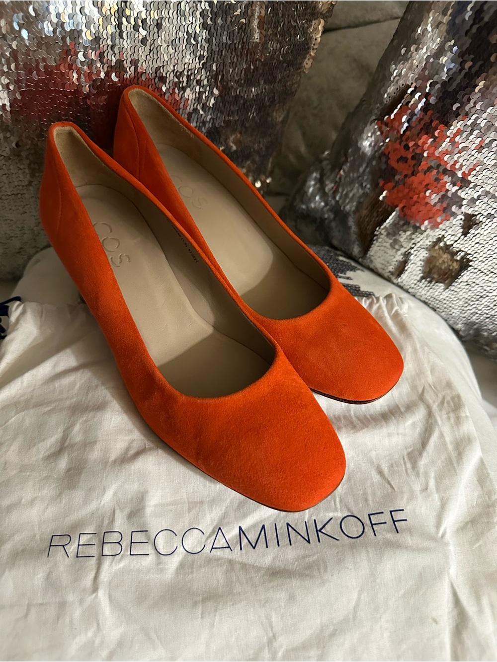 Rebecca Minkoff Bright Orange Suede Round-Toe Pumps